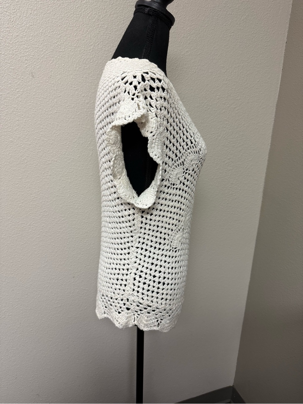 EnVogue Cream Crochet Knit Boho V-Neck Cottagecore Festival Sweater Large - Picture 7 of 9